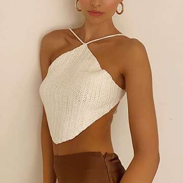 Meladyan Sexy Knitted Crochet Bandana Crop Top for Women