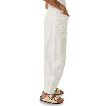 PLNOTME Womens Barrel Horseshoe Patchwork Jeans - Fashion & Comfort