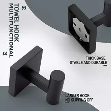 KOKOSIRI Robe Hook Bathroom Towel Coat Hooks Matte Black for Bath Kitchen Wall 2 Pack Stainless Steel B1013BK-P2