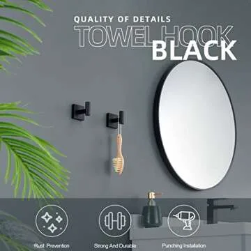 KOKOSIRI Robe Hook Bathroom Towel Coat Hooks Matte Black for Bath Kitchen Wall 2 Pack Stainless Steel B1013BK-P2