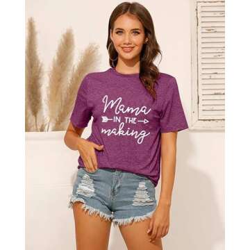 Mama in The Making Pregnancy Announcement T-Shirt Women Letter Print Short Sleeve Tops Tee (Large, Purple)