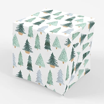 Stesha Party Green Trees Gift Wrap – Timeless Watercolor Design for Holidays and Special Occasions...