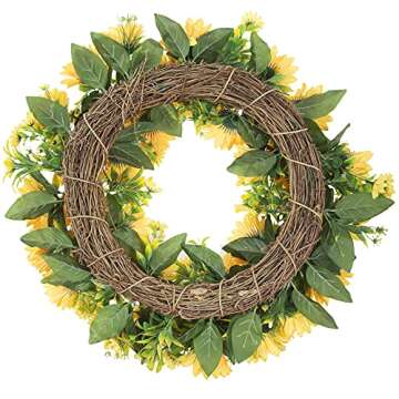SHELTERION Sunflower Wreath 19.5” (50cm) Summer Decor Sunflower Wreaths for Front Door Outside Spring Décor Summer Decorations for Home Sunflower Party Decorations Yellow Wreath Farmhouse Décor