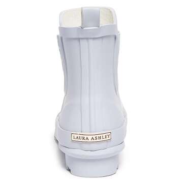 Laura Ashley Ladies Mid Cut Ankle Height Rubber Rain Boots, Lt Blue Petals, 7