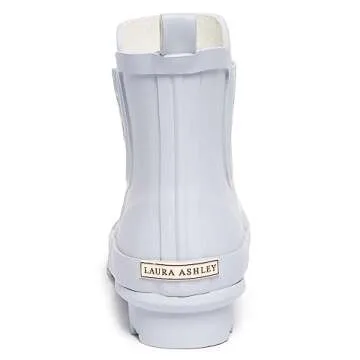 Laura Ashley Ladies Mid Cut Ankle Height Rubber Rain Boots, Lt Blue Petals, 7