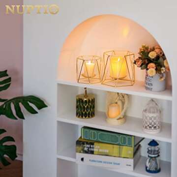 Nuptio Gold Metal Geometric Candle Holders Set of 2