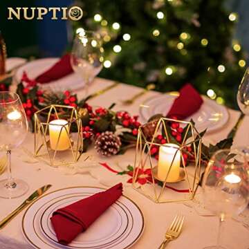 Nuptio Gold Metal Geometric Candle Holders Set of 2