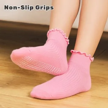 ANYANIME 6 Pairs Toddler Ruffle Socks - Baby Grip Non Slip Cute Grippy Frilly Socks