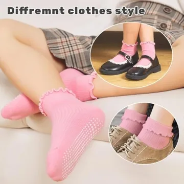 ANYANIME Toddler Ruffle Socks - Cute Non-Slip Baby Socks