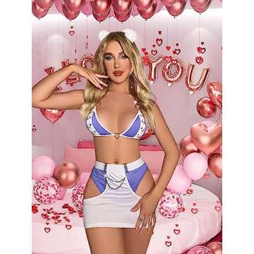 JMwapar Women's Sexy Lingerie Set 4 Pcs Garter Bralette Bra and Miniskirt with underpants Cosplay Halloween Costume bikini Purple