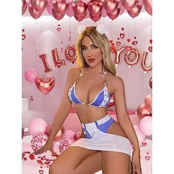 JMwapar Women's Sexy Lingerie Set 4 Pcs Garter Bralette Bra and Miniskirt with underpants Cosplay Halloween Costume bikini Purple