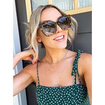 DIFF Becky IV Cat Eye Designer Oversized Sunglasses for Women UV400, Tortoise Trendy Colors