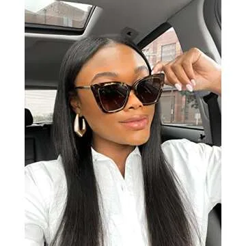 DIFF Becky IV Cat Eye Designer Oversized Sunglasses for Women UV400, Tortoise Trendy Colors