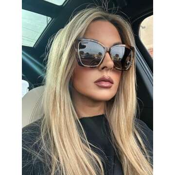 DIFF Becky IV Cat Eye Designer Oversized Sunglasses for Women UV400, Tortoise Trendy Colors
