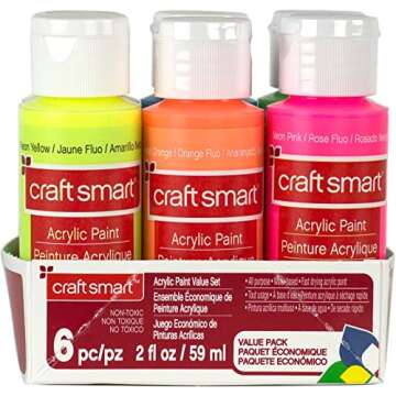 Neon Glow Acrylic Paint Value Set By Craft Smart, Set of 6, Acrylic Value Pack