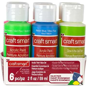 Neon Glow Acrylic Paint Value Set By Craft Smart, Set of 6, Acrylic Value Pack