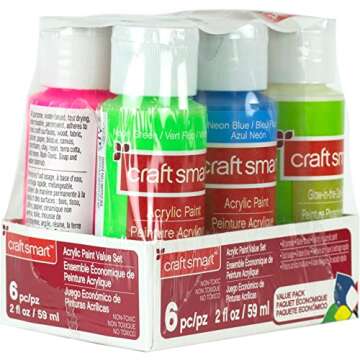 Neon Glow Acrylic Paint Value Set By Craft Smart, Set of 6, Acrylic Value Pack