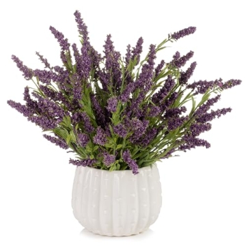 Silk Lavender Flowers in White Ceramic Pot for Home Decor