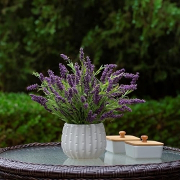 Silk Lavender Flowers in White Ceramic Pot for Home Decor