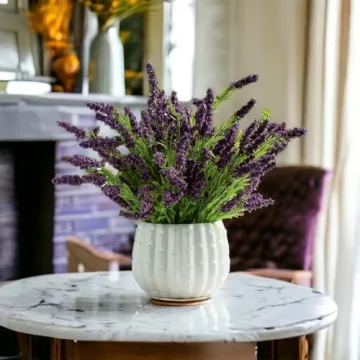 Silk Lavender Flowers in White Ceramic Pot for Home Decor