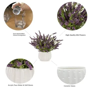 Silk Lavender Flowers in White Ceramic Pot for Home Decor
