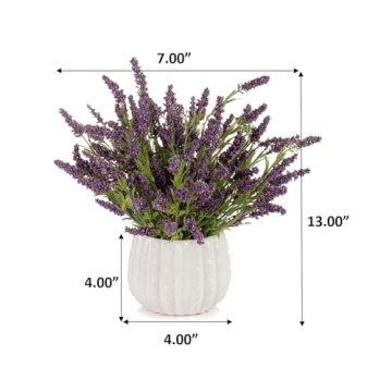 Silk Lavender Flowers in White Ceramic Pot for Home Decor