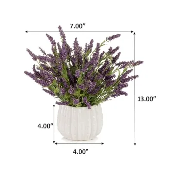 Silk Lavender Flowers in White Ceramic Pot for Home Decor