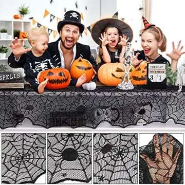 Halloween Table Runner - Black Lace Spider Web Table Runners for Halloween Decor,Vivid Polyester Spider Web Table Runner for Halloween Masquerade Party Dinner Table Decoration 18 X 72 Inch