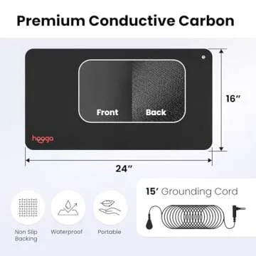 Hooga Grounding Mat for Sleep, Energy, Pain Relief, Inflammation, Balance, Wellness. Earth Connected Therapy. Indoor Grounding at Home, Office, Work. 15 Foot Cord Included. Conductive Carbon