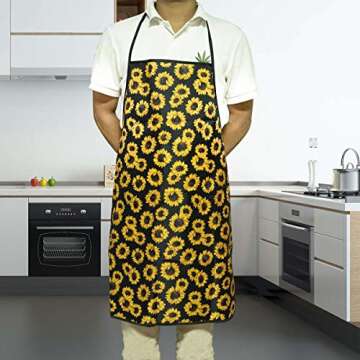 8PCS Sunflower Kitchen Decor Set,Sunflower Gifts for women 1 Sunflower Waterproof Apron,2 Absorbent Towels,Oven Mitts,2 Pot Holders,1 12oz Slim Can Cooler,Mom Cooking Gift,Wedding,Christmas Gifts