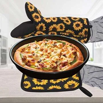 8PCS Sunflower Kitchen Decor Set,Sunflower Gifts for women 1 Sunflower Waterproof Apron,2 Absorbent Towels,Oven Mitts,2 Pot Holders,1 12oz Slim Can Cooler,Mom Cooking Gift,Wedding,Christmas Gifts