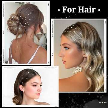 1182 Pcs Pearl Stickers for Hair Face Craft, 3/4/5/6/8mm White+Beige Pearls Self Adhesive Face Gems, Stick on Body Gems for Eye Nails Make up and DIY Decorations