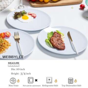Webbylee Melamine Dinner Plates Set - 6pcs 10-inch Elegant Dinnerware for All Occasions
