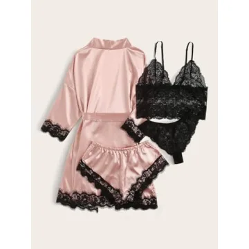 Elegant SOLY HUX Satin Pajama Set 4pcs Sleepwear