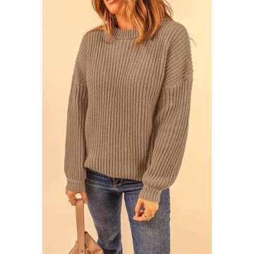 PRETTYGARDEN Women's Fashion Sweater Long Sleeve Casual Ribbed Knit Winter Clothes Pullover Sweaters Blouse Top (Camel,Small)