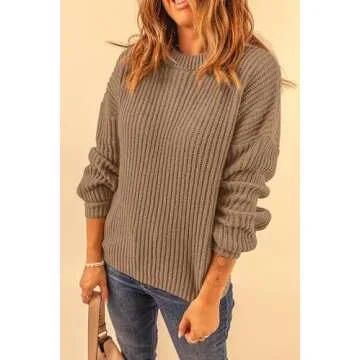 PRETTYGARDEN Women's Fashion Sweater Long Sleeve Casual Ribbed Knit Winter Clothes Pullover Sweaters Blouse Top (Camel,Small)
