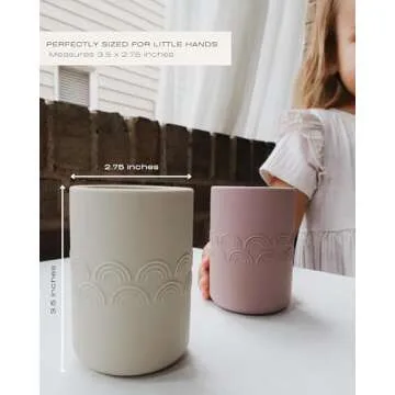 Hippypotamus Toddler Cups - 100% Food-Grade Silicone Open Training Cups for Baby - Weighted Bottom - Small Drinking Cups - Set of 2 (MAUVE/SAND)