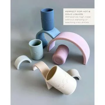 Hippypotamus Toddler Cups - 100% Food-Grade Silicone Open Training Cups for Baby - Weighted Bottom - Small Drinking Cups - Set of 2 (MAUVE/SAND)