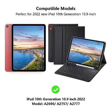 Keyboard Case for iPad 10th Gen 10.9'' 2022, iPad 10th Generation Case with Keyboard 10.9 inch, Smart Folio Cover with Pencil Holder, Slim Rechargeable Magnetic Bluetooth Keyboard Detachable (Black)