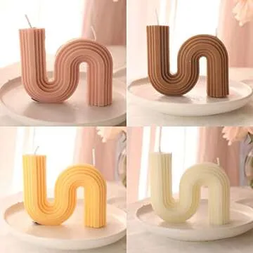 Clpwram 2 Pieces Geometric and Abstract Art Decorative Candle Poured Scented Candle Abstract Handmade Candle Irregular Design S Shape Candle for Bedroom Wedding Soy Wax Scented, White