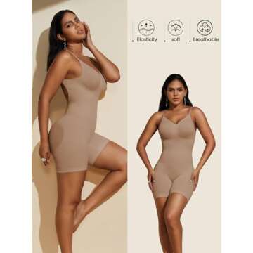 PAUKEE Women's Backless Shapewear Bodysuit Tummy control Shorts Seamless Body Shaper Sleeveless Tanks Tops (Beige, Medium)