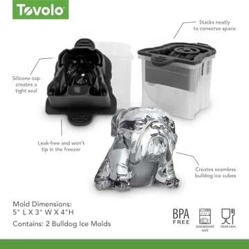 Tovolo Bulldog Shaped Ice Molds, Set of 2 - Large Ice Mold Gift Ideal for Dog Lovers - Unique Ice Mold Chills Drinks - Odor-Free Freezer Storage, Dishwasher-Safe with Silicone Plunger