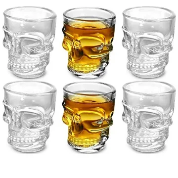 Circleware Skull Face Heavy Base Whiskey Shot Glasses Set of 6 for Parties and Entertaining