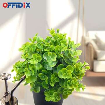 OFFIDIX Artificial Plants Mini Plastic Eucalyptus Potted Plants for Home Office Decoration, Faux Plastic Plant with Black Plastic Pots, Fake Plant for Bathroom Decor