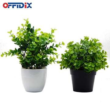 OFFIDIX Artificial Plants Mini Plastic Eucalyptus Potted Plants for Home Office Decoration, Faux Plastic Plant with Black Plastic Pots, Fake Plant for Bathroom Decor