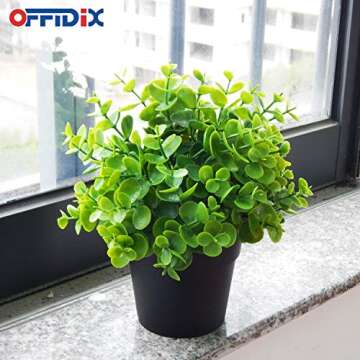 OFFIDIX Artificial Plants Mini Plastic Eucalyptus Potted Plants for Home Office Decoration, Faux Plastic Plant with Black Plastic Pots, Fake Plant for Bathroom Decor