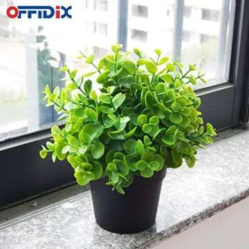 OFFIDIX Artificial Plants Mini Plastic Eucalyptus Potted Plants for Home Office Decoration, Faux Plastic Plant with Black Plastic Pots, Fake Plant for Bathroom Decor