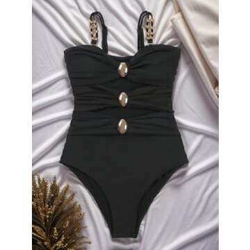 SherryDC Women's Cutout One Piece Swimsuit Bandeau Ruched Color Block High Waisted Bathing Suit with Removable Straps