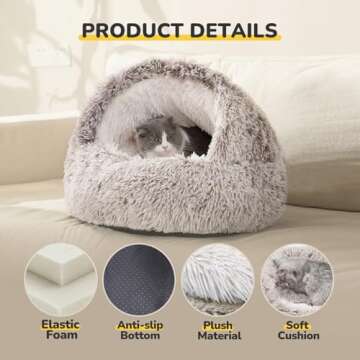 CATISM Cat Bed, Plush Hooded Cat Beds for Indoor Cats, Calming Cat Nest, Self Warming Cat Bed Cave, ...