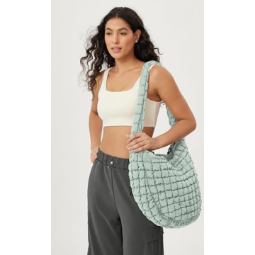 ODODOS Quilted Carryall Tote Bag for Women Crossbody Large Hobo Lightweight Padding Shoulder Bag, Light Green